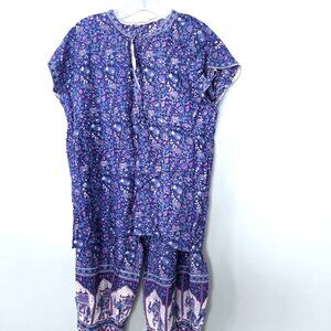 NWOT Boho Blue & Purple Pants & Blouse Set Size M